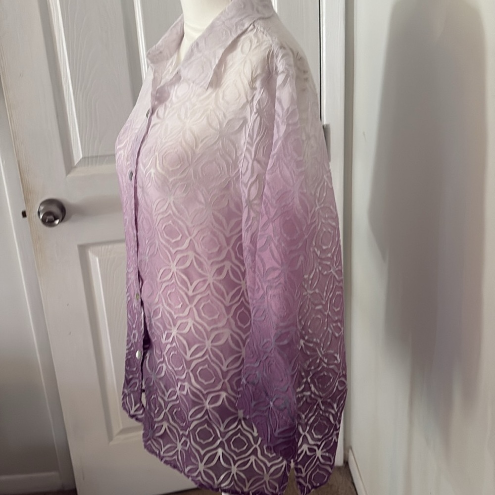 Sheer Ombre Purple Kimono Top Boho Lightweight Button Front Size 14 - Picture 3 of 6